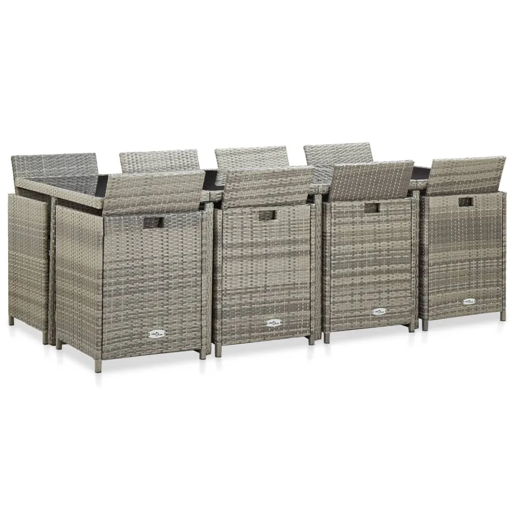Set mobilier de exterior cu perne, 13 piese, gri, poliratan - imagine 3