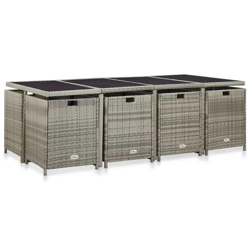 Set mobilier de exterior cu perne, 13 piese, gri, poliratan - imagine 4