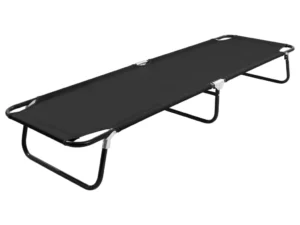 Șezlong pliabil, negru, oțel