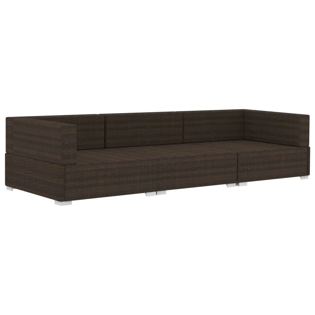 Set canapele de grădină cu perne, 3 piese, maro, poliratan - imagine 3