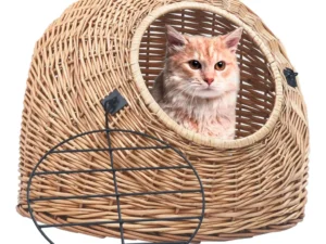 Coș de transport pisici, 45 x 35 x 35 cm, răchită naturală