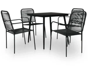 Set mobilier de exterior, 5 piese, negru, frânghie și oțel