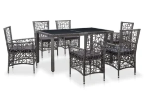 Set mobilier de exterior, 7 piese, gri, poliratan