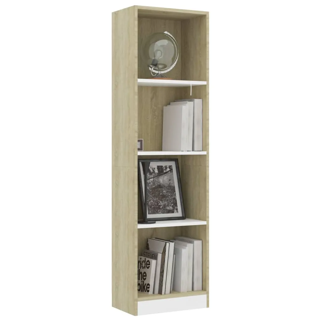 Bibliotecă cu 4 rafturi, alb/stejar sonoma, 40x24x142 cm, lemn - imagine 3