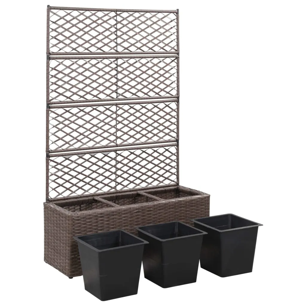 Strat înălțat spalier cu 3 ghivece maro 83x30x130 cm poliratan - imagine 4