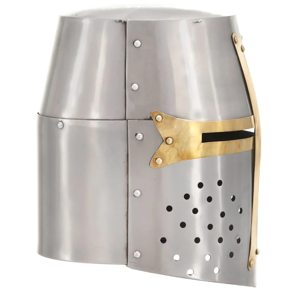 Coif de cavaler medieval antichizat joc rol, argintiu, oțel - imagine 3