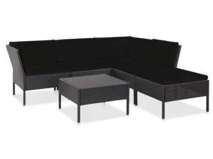 Set mobilier de grădină cu perne, 6 piese, negru, poliratan