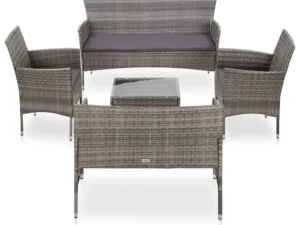 Set mobilier de grădină cu perne, 5 piese, gri, poliratan
