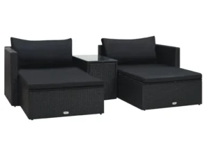 Set mobilier de grădină cu perne, 5 piese, negru, poliratan