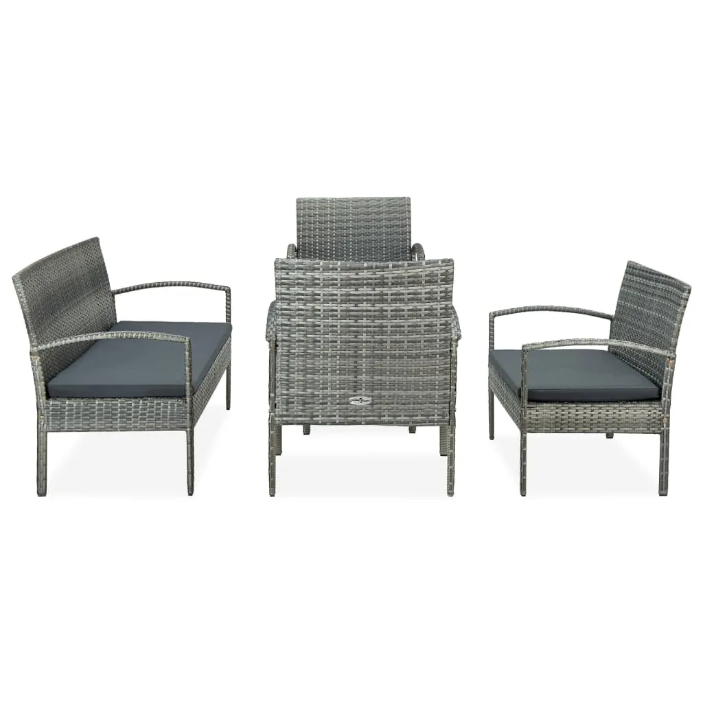 Set mobilier de grădină cu perne, 5 piese, gri, poliratan - imagine 2