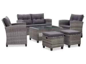 Set mobilier grădină cu perne, 6 piese, gri închis, poliratan