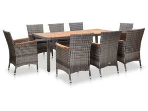 Set mobilier grădină cu perne, 9 piese, gri, poliratan