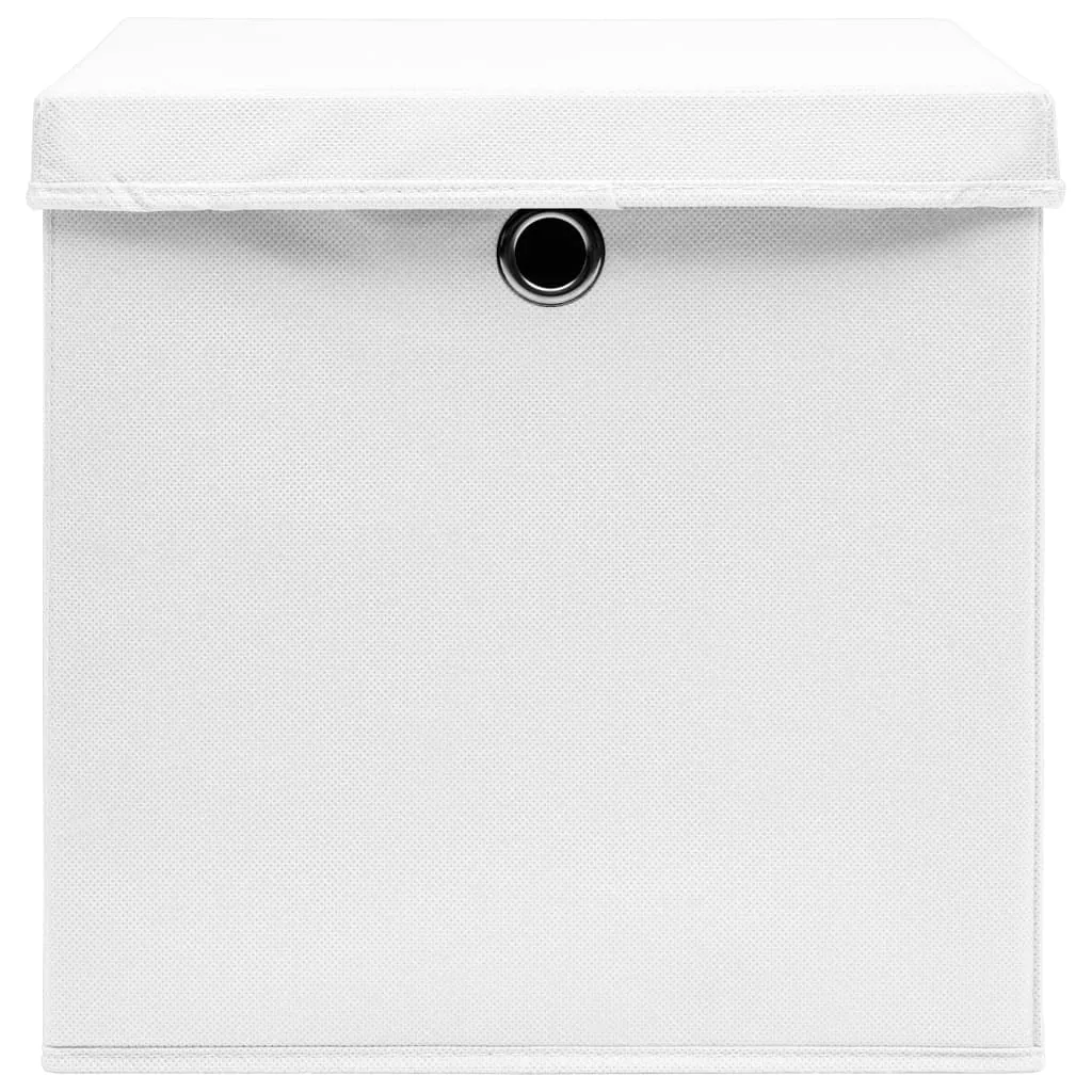 Cutii depozitare cu capace 10 buc. alb, 32x32x32 cm, textil - imagine 4