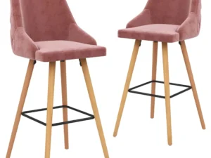 Scaune de bar, 2 buc., roz, catifea