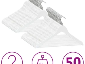 Set de umerașe anti-alunecare, 50 buc. alb, lemn esență tare