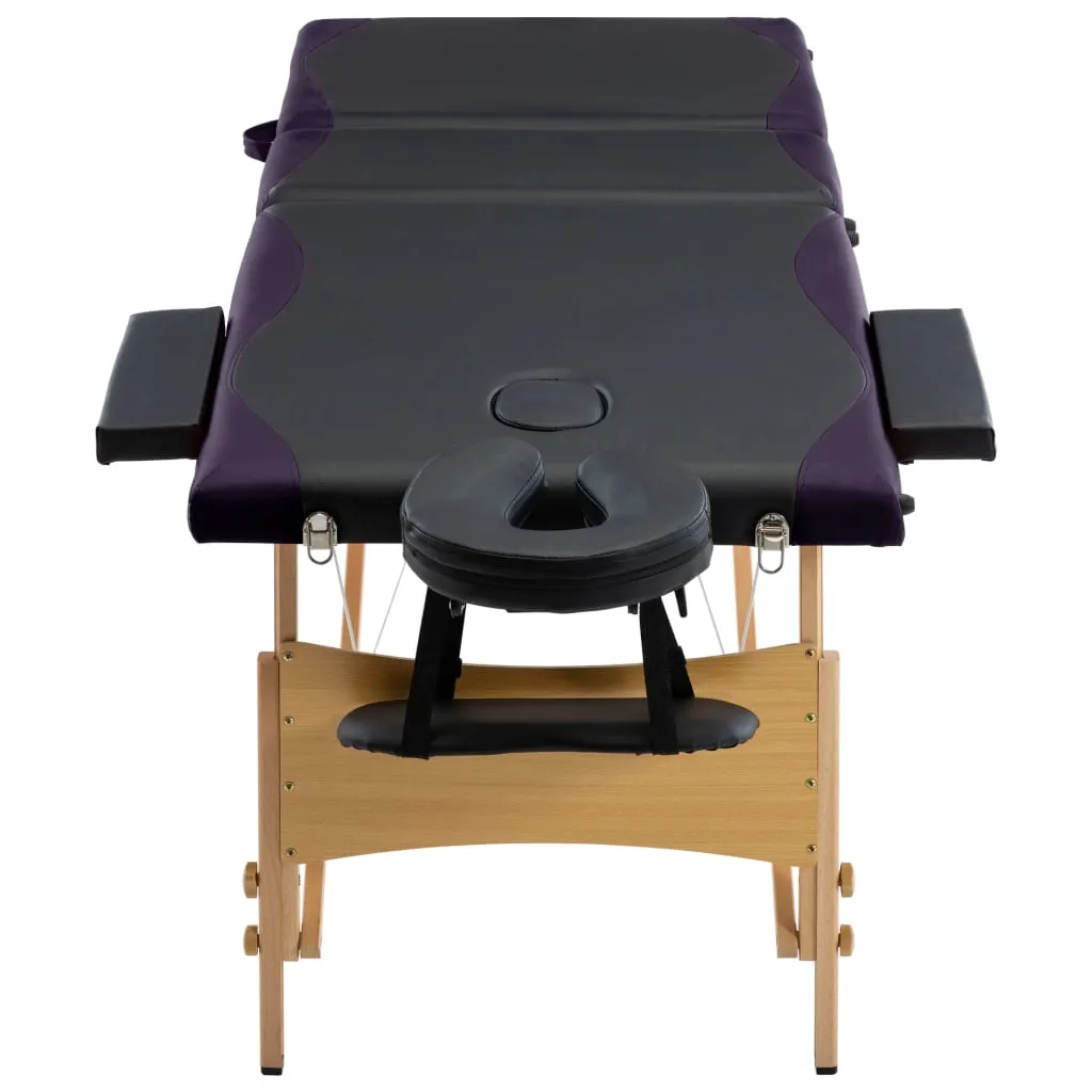 Masă de masaj pliabilă, 3 zone, negru și violet, lemn - imagine 4