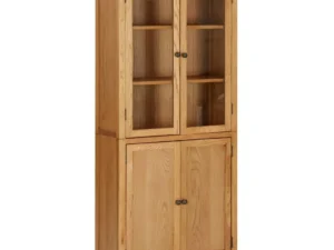 Bibliotecă cu 4 uși, 80x35x180 cm, lemn masiv stejar și sticlă
