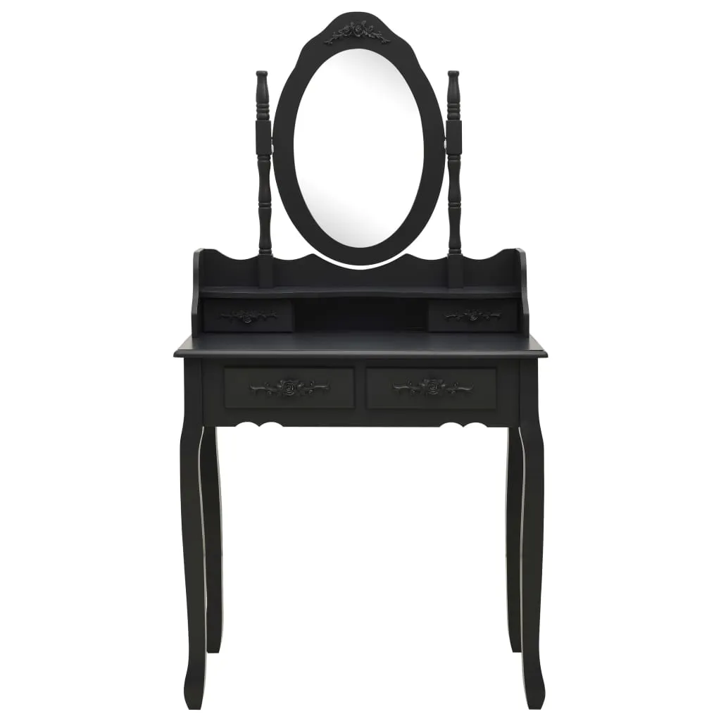 Set masă toaletă cu taburet negru 75x69x140 cm lemn paulownia - imagine 3