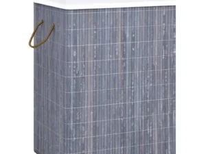 Coș de rufe din bambus cu 2 secțiuni, gri, 72 L