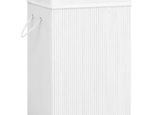 Coș de rufe din bambus cu 2 secțiuni, alb, 72 L