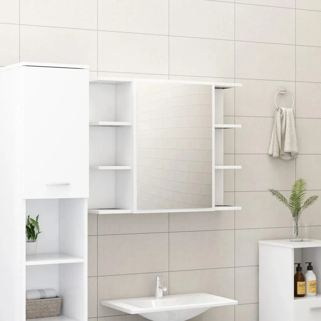Dulap de baie cu oglindă, alb, 80x20,5x64 cm, lemn prelucrat