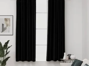 Perdele opace, aspect pânză, ocheți, 2 buc., negru, 140x175 cm