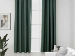 Perdele opace aspect pânză cu ocheți 2 buc. verde 140x175 cm