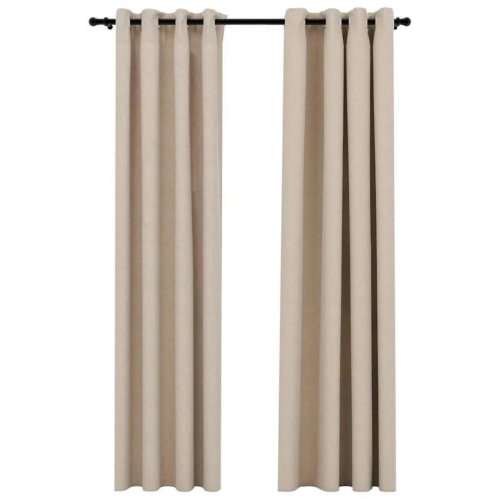 Draperii opace aspect in, cu ocheți, 2 buc., bej, 140 x 225 cm - imagine 2