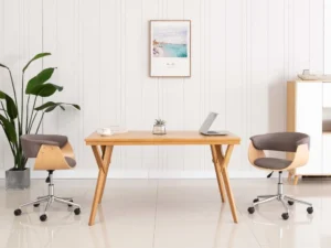 Scaun de birou pivotant, gri taupe, lemn curbat și textil