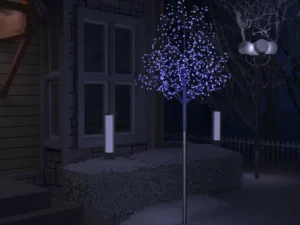 Pom Crăciun, 600 LED-uri lumină albastră, flori de cireș 300 cm