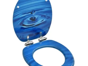 Capac WC închidere silențioasă, albastru, MDF, picătură de apă