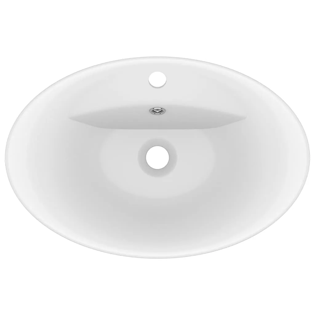 Chiuvetă lux cu preaplin, alb mat, 58,5x39 cm ceramică, oval - imagine 4