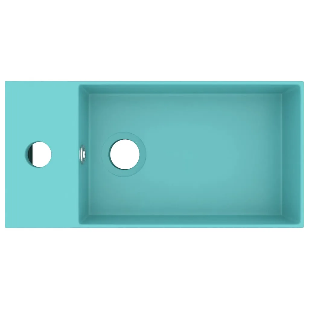 Chiuvetă de baie cu preaplin, verde deschis, ceramică - imagine 3