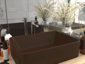 Chiuvetă de baie lux, maro deschis mat, 41x30x12 cm, ceramică