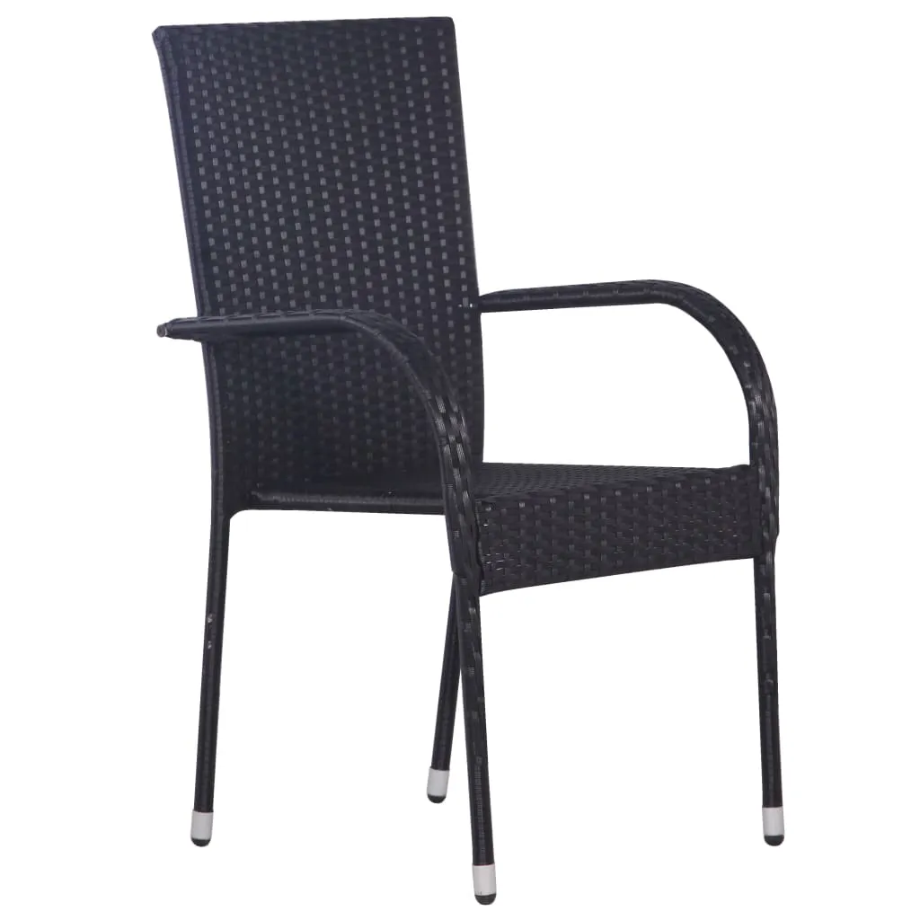 Scaune de exterior stivuibile, 6 buc., negru, poliratan - imagine 2