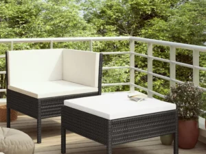 Set mobilier de grădină cu perne, 2 piese, negru, poliratan