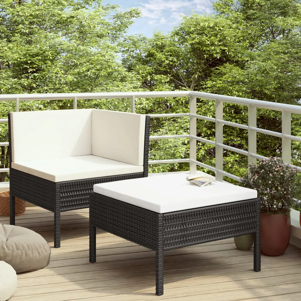 Set mobilier de grădină cu perne, 2 piese, negru, poliratan