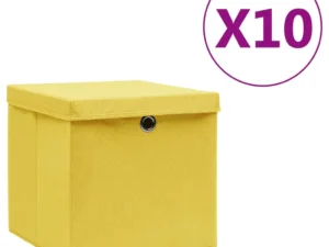 Cutii depozitare cu capace, 10 buc., galben, 28x28x28 cm