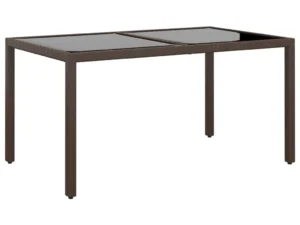 Masă grădină, maro, 150x90x75 cm, sticlă securizată & poliratan