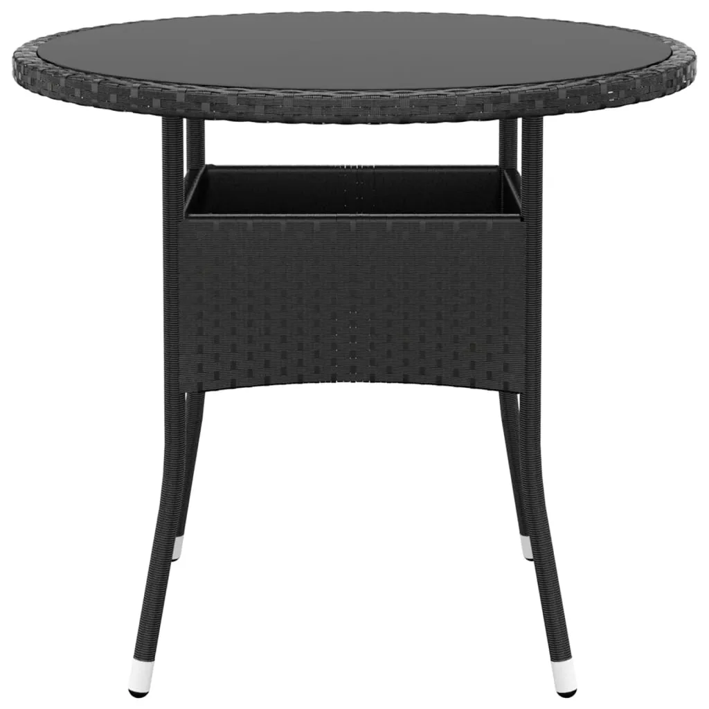 Masă de grădină, negru, Ø80x75 cm, sticlă securizată/poliratan - imagine 2