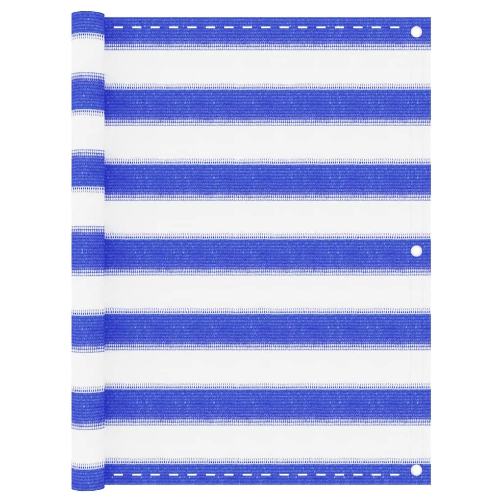 Paravan pentru balcon, albastru și alb, 75x400 cm, HDPE