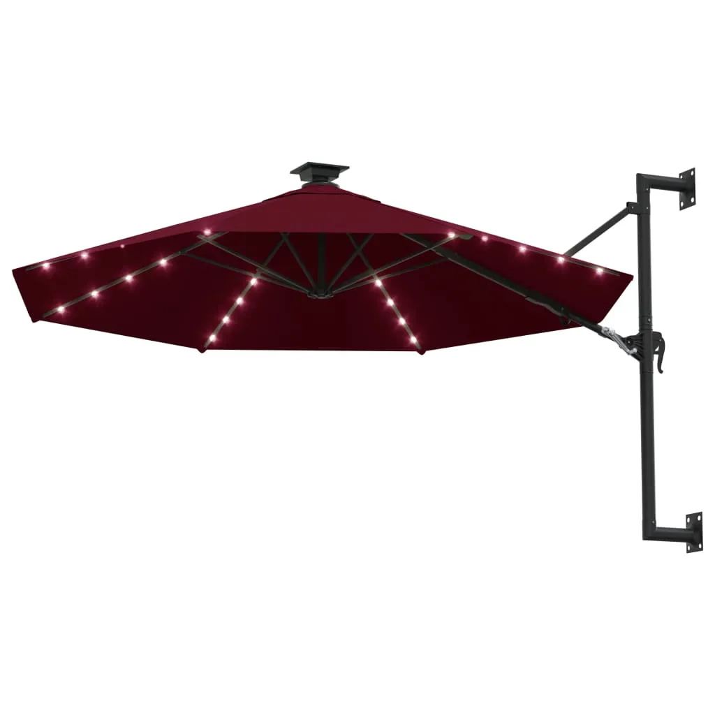 Umbrelă de soare montată pe perete cu LED-uri, burgundy, 300 cm - imagine 2