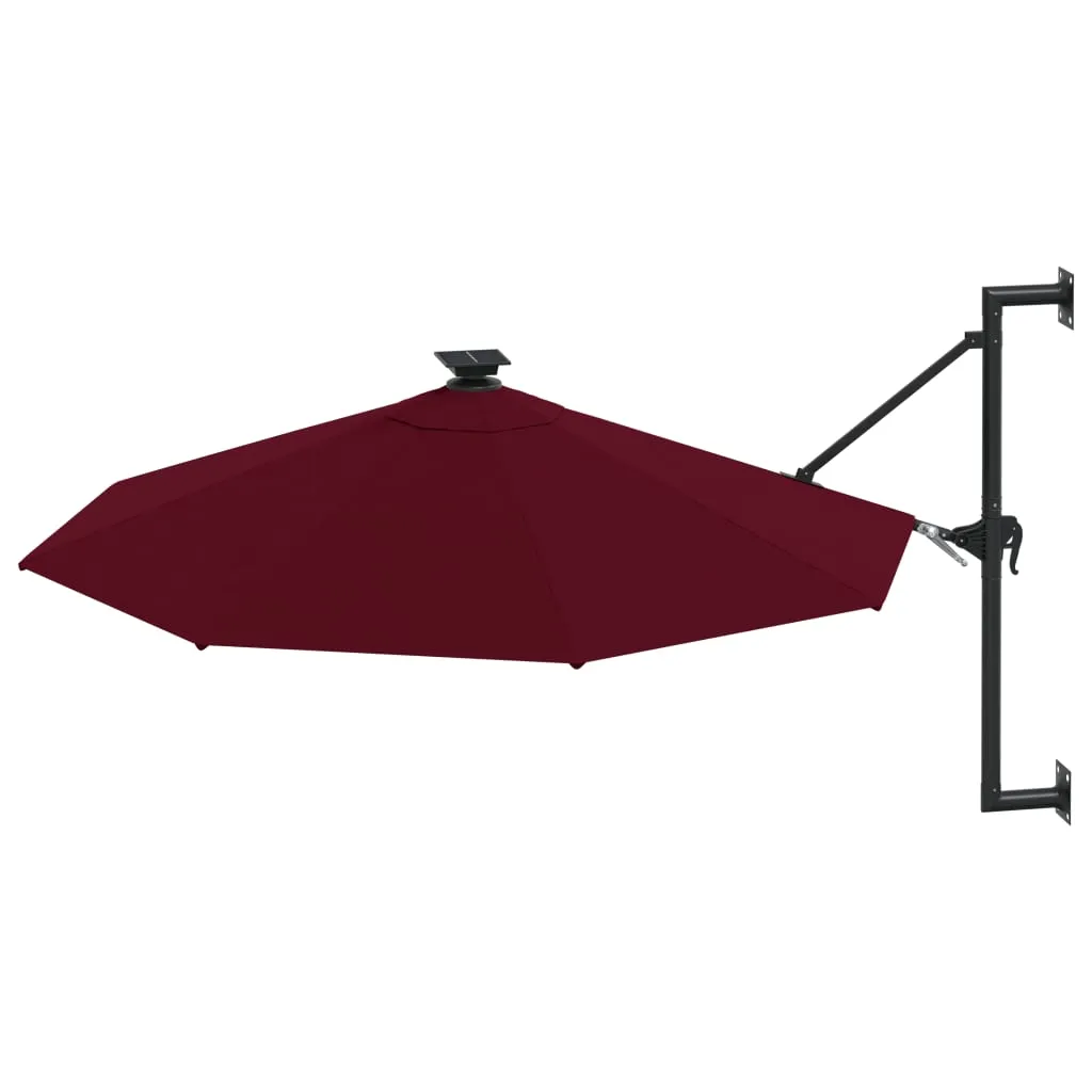 Umbrelă de soare montată pe perete cu LED-uri, burgundy, 300 cm - imagine 3