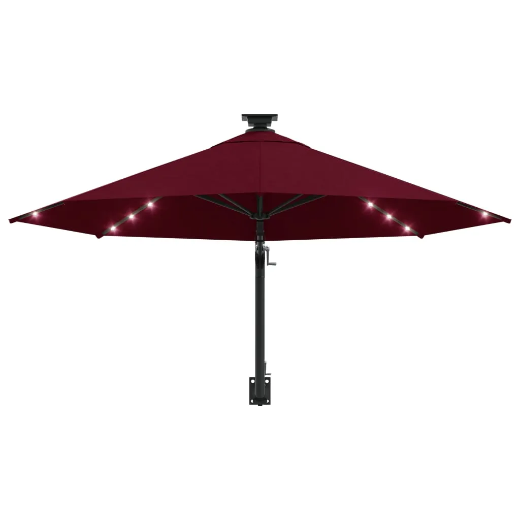 Umbrelă de soare montată pe perete cu LED-uri, burgundy, 300 cm - imagine 4