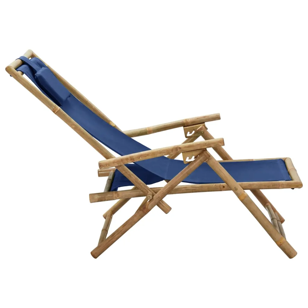 Scaun rabatabil de relaxare, bleumarin, bambus & țesătură - imagine 4