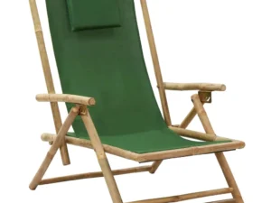 Scaun rabatabil de relaxare, verde, bambus & țesătură