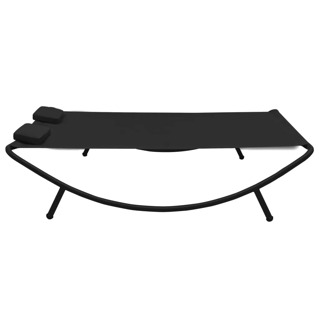 Pat șezlong de exterior, negru, material textil - imagine 3