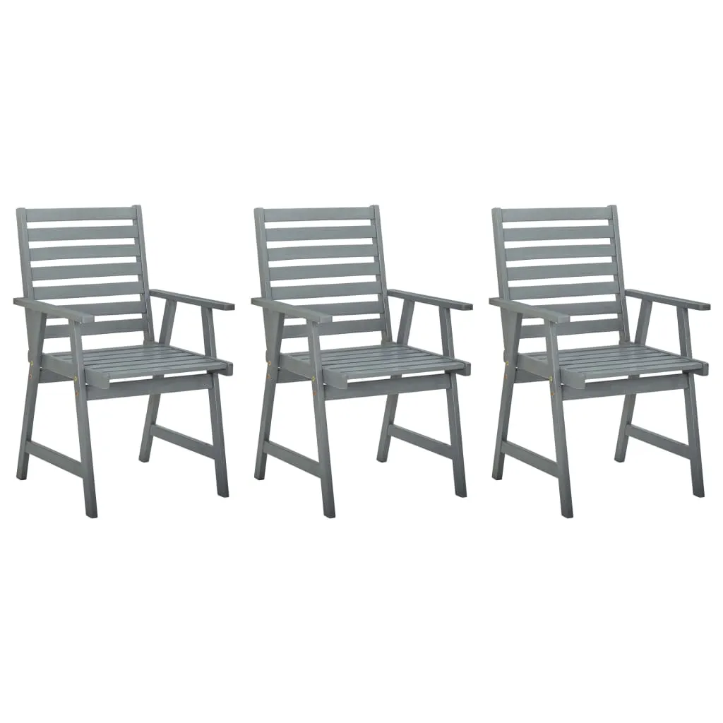 Scaune de exterior, 3 buc., gri, lemn masiv de acacia