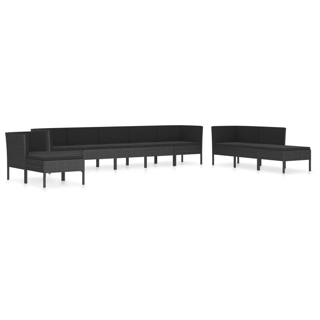 Set mobilier de grădină cu perne, 10 piese, negru, poliratan - imagine 2