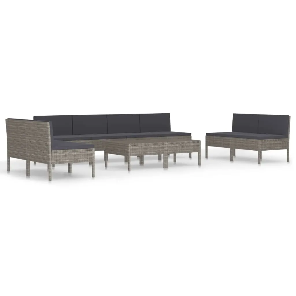 Set mobilier de grădină cu perne, 10 piese, gri, poliratan - imagine 2